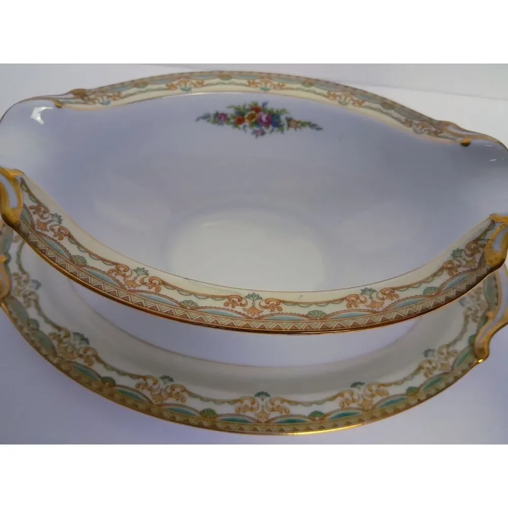 Vintage 30s Noritake Ashley Pattern Gravy Boat w Attached Underplate Fine China
